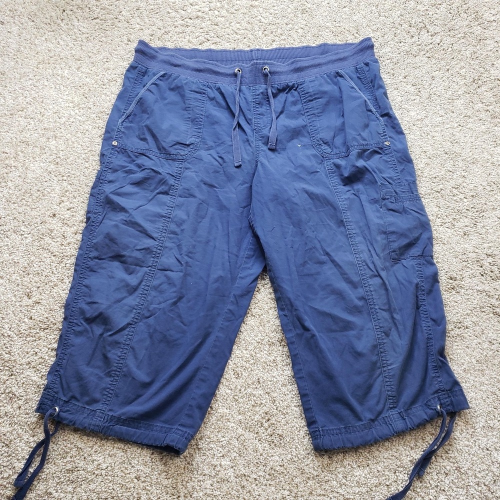 VTG Style&co. Pants Womens 14P Blue Twill Capri Elastic Waist Drawstring Y2K 00s